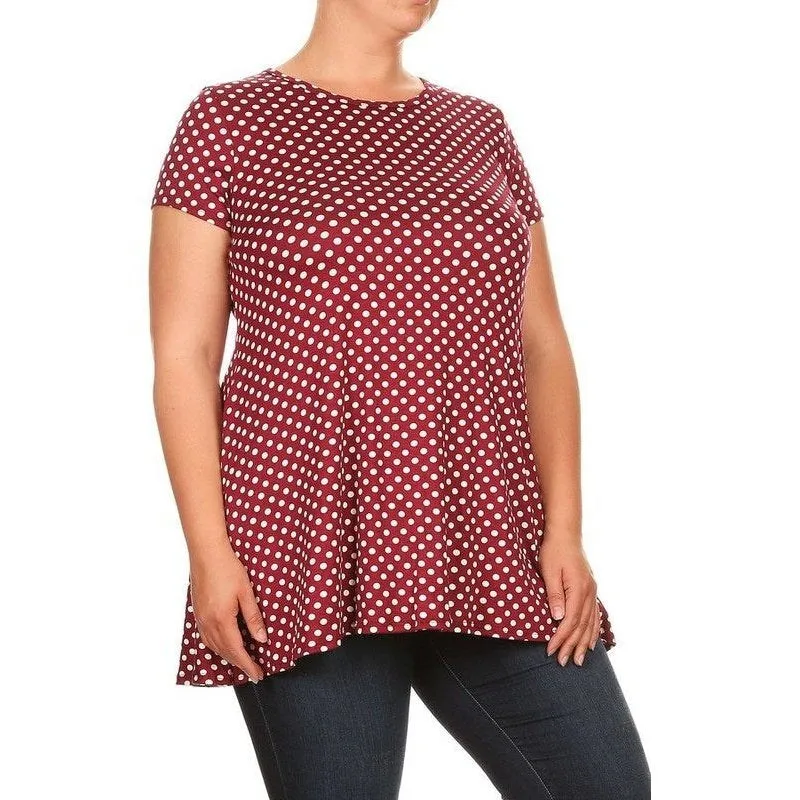 Plus size Polka dot print  short sleeve top