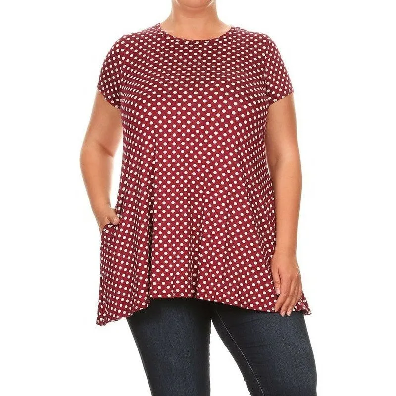Plus size Polka dot print  short sleeve top