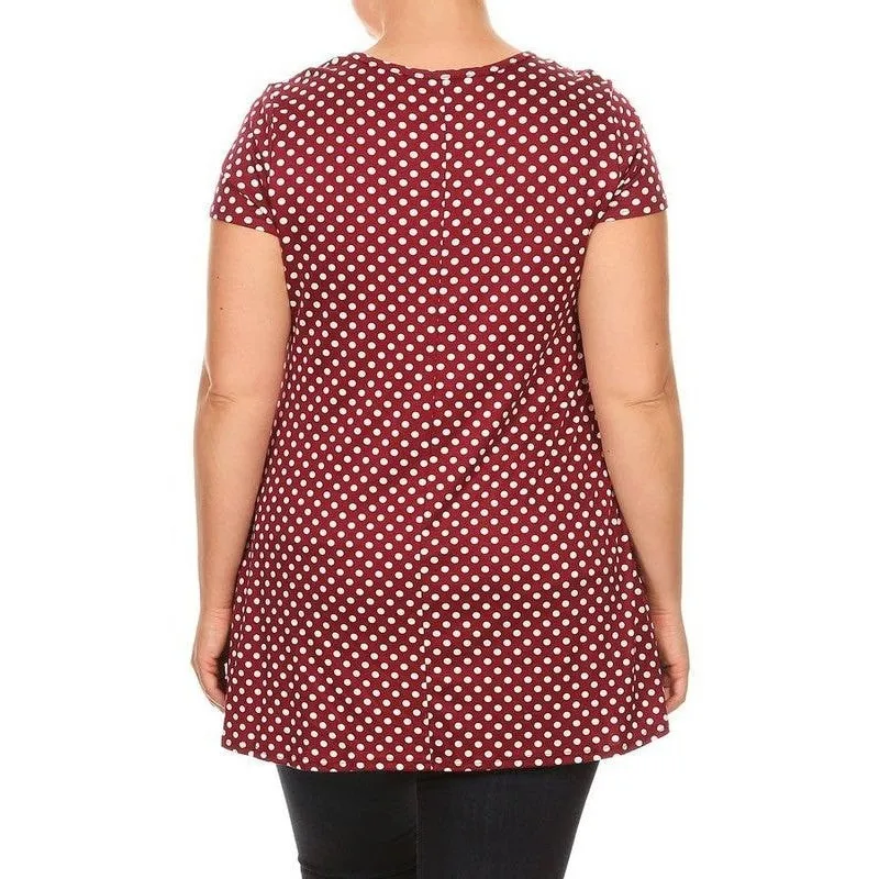 Plus size Polka dot print  short sleeve top
