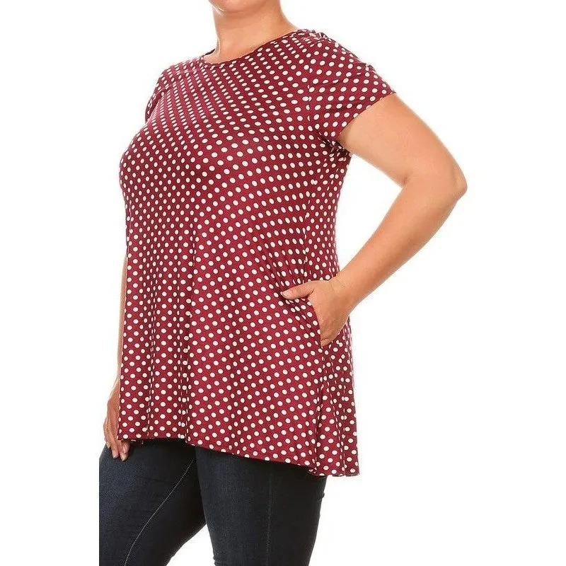 Plus size Polka dot print  short sleeve top
