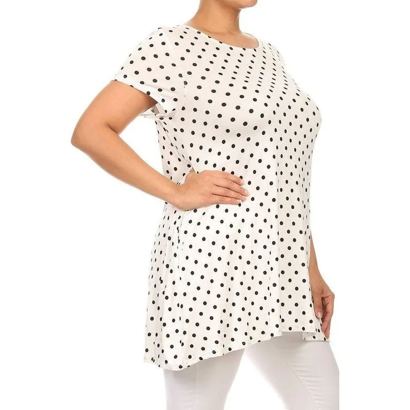 Plus size Polka dot print  short sleeve top