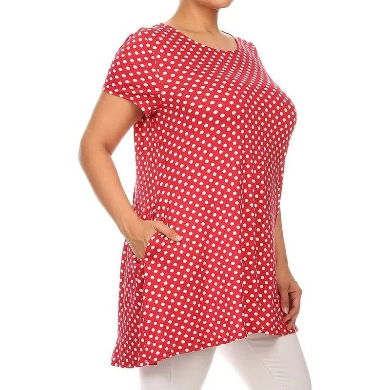 Plus size Polka dot print  short sleeve top