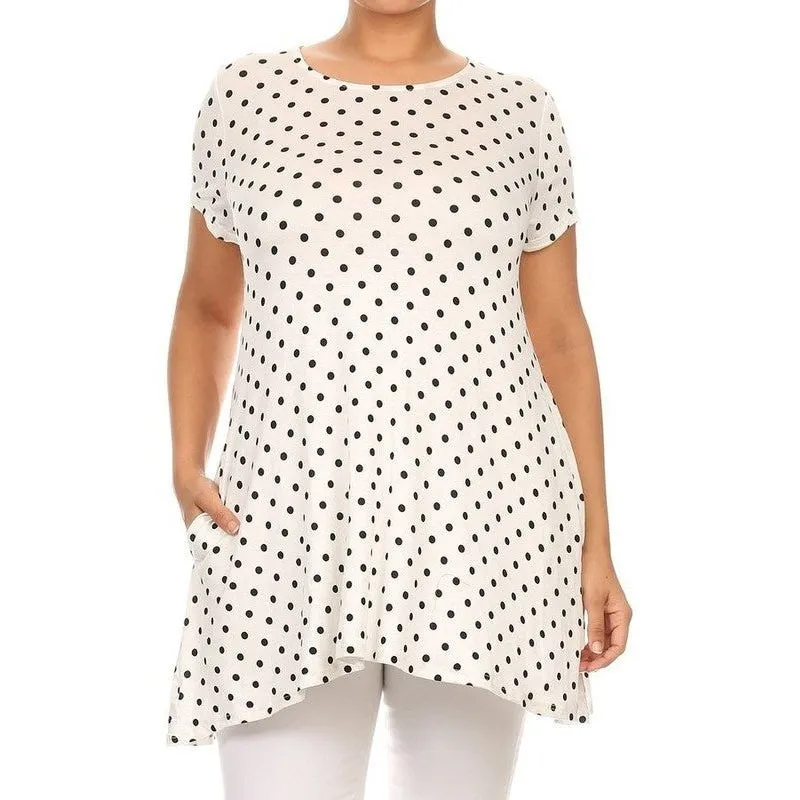 Plus size Polka dot print  short sleeve top