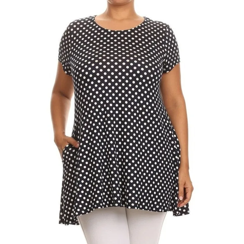 Plus size Polka dot print  short sleeve top