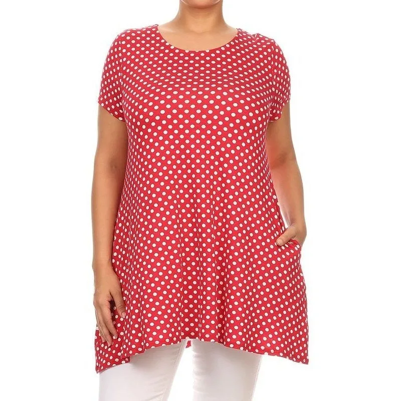 Plus size Polka dot print  short sleeve top