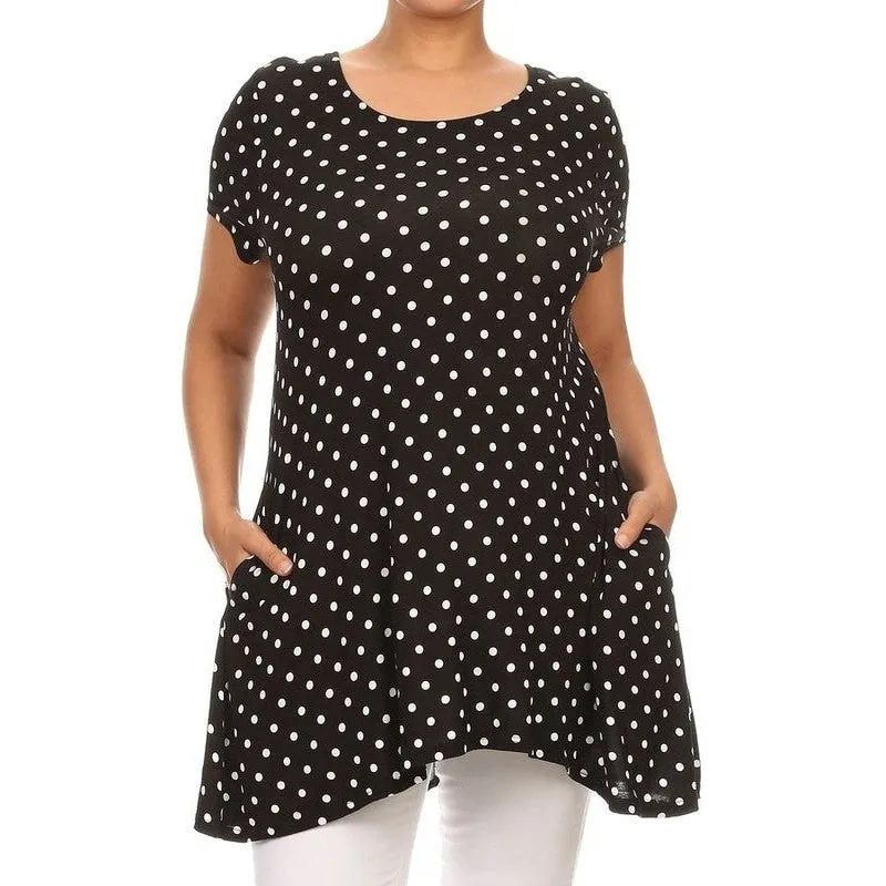 Plus size Polka dot print  short sleeve top