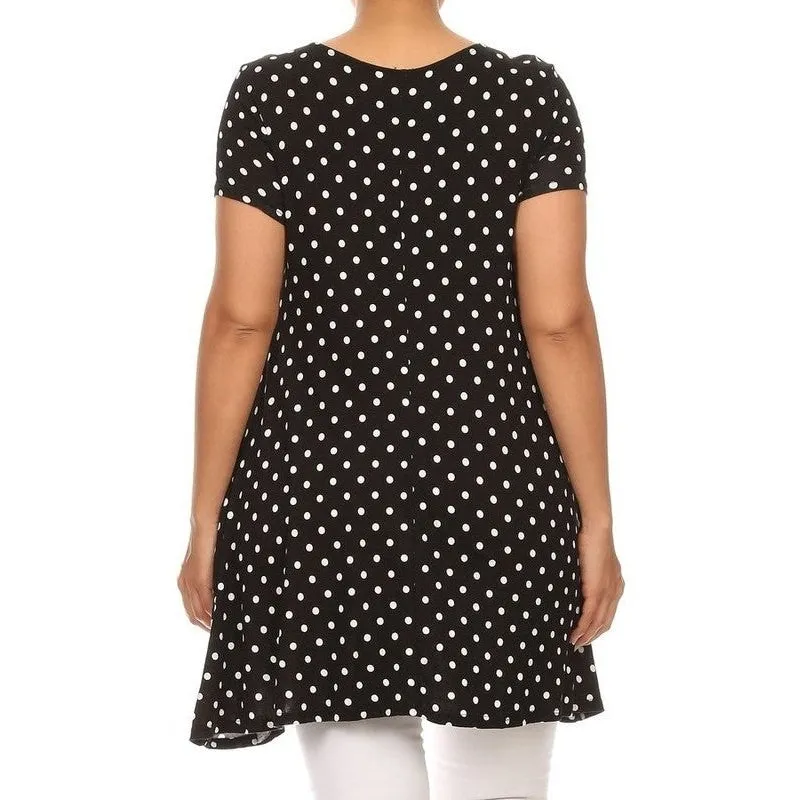 Plus size Polka dot print  short sleeve top