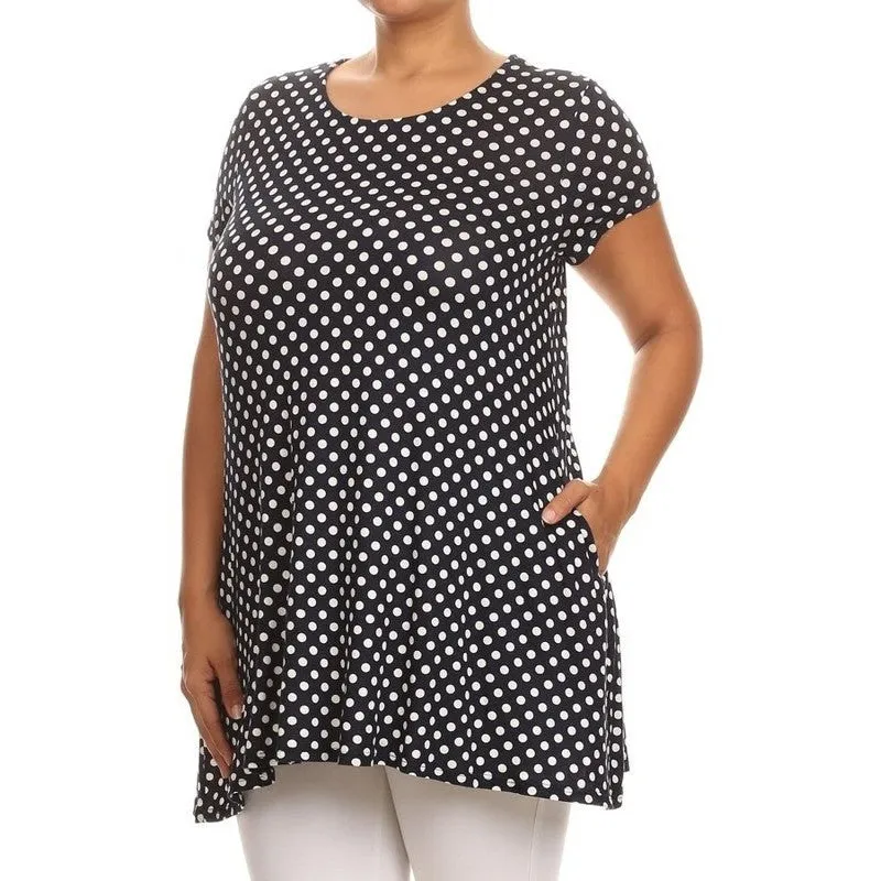 Plus size Polka dot print  short sleeve top