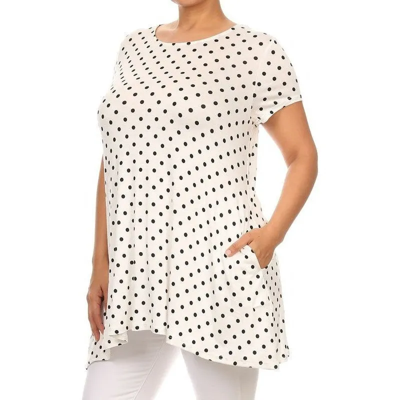 Plus size Polka dot print  short sleeve top
