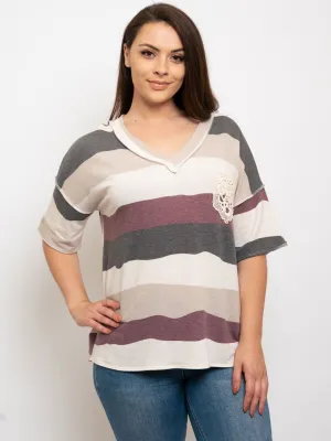 PLUS SIZE V-NECK SHORT SLEEVE MULTI COLOR TOP
