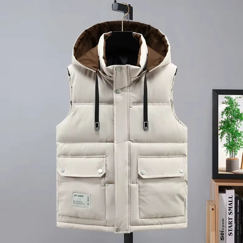 Premium Men Fashion Autumn Winter Men Thicken Cotton Waistcoat Sleeveless Vests Jackets