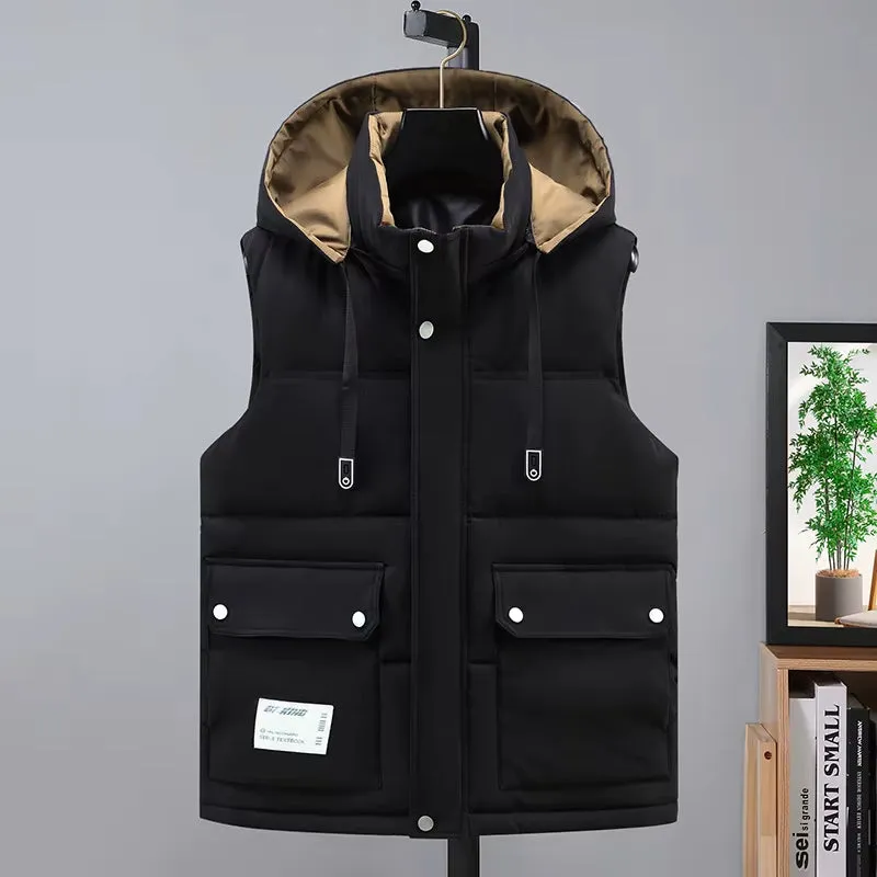Premium Men Fashion Autumn Winter Men Thicken Cotton Waistcoat Sleeveless Vests Jackets