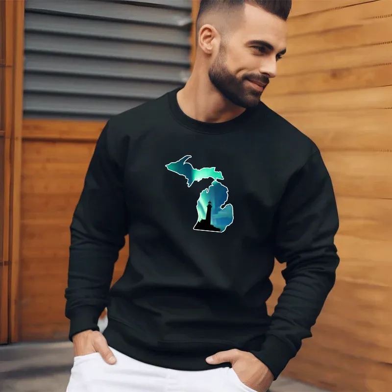 "Northern Lights Lighthouse" Men's Long Sleeve T-Shirt