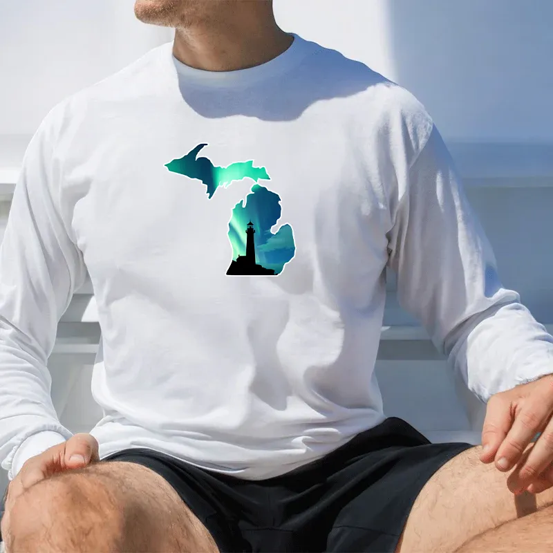 "Northern Lights Lighthouse" Men's Long Sleeve T-Shirt