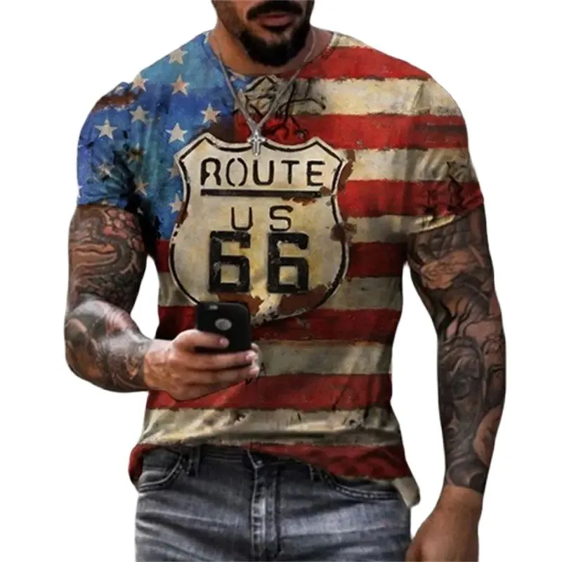 Retro America Route 66 3D Printed Men's T-shirts