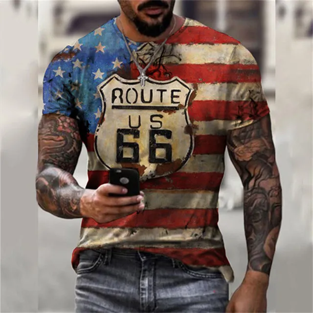 Retro America Route 66 3D Printed Men's T-shirts