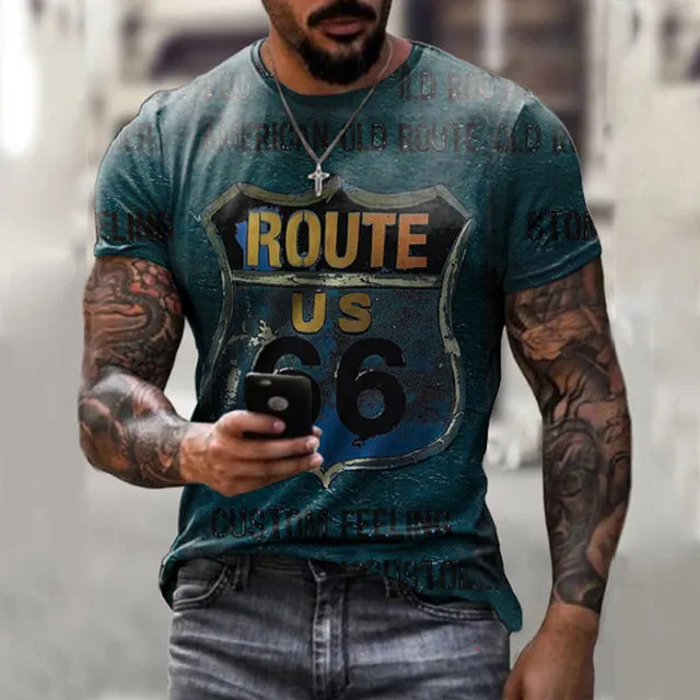 Retro America Route 66 3D Printed Men's T-shirts