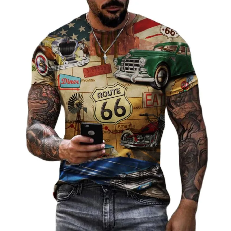 Retro America Route 66 3D Printed Men's T-shirts
