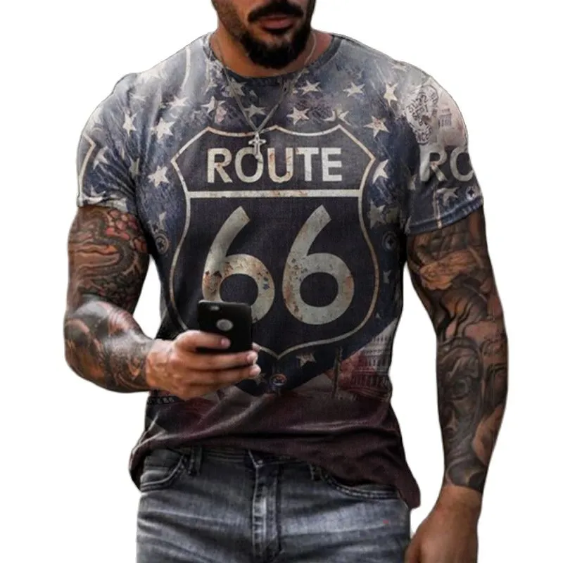 Retro America Route 66 3D Printed Men's T-shirts