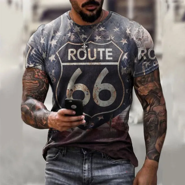 Retro America Route 66 3D Printed Men's T-shirts