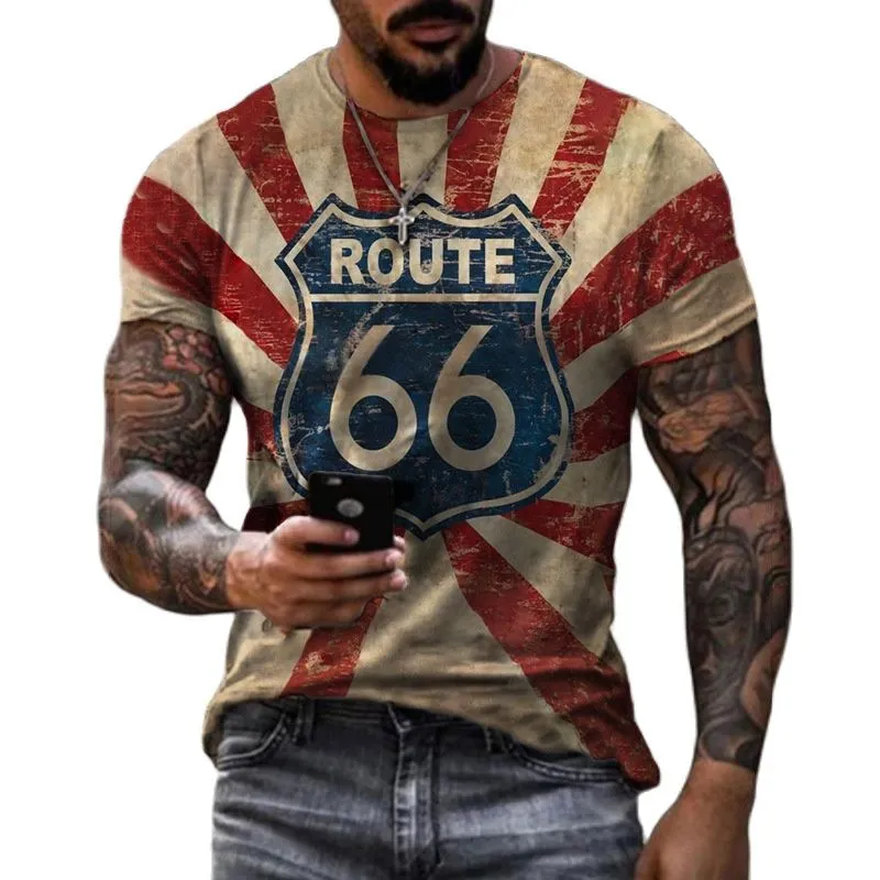 Retro America Route 66 3D Printed Men's T-shirts