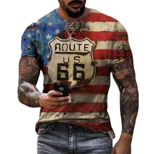 Retro America Route 66 3D Printed Men's T-shirts