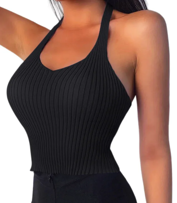 RIBBED HALTER CROP | TOP