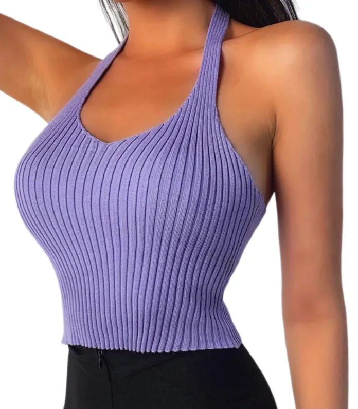 RIBBED HALTER CROP | TOP