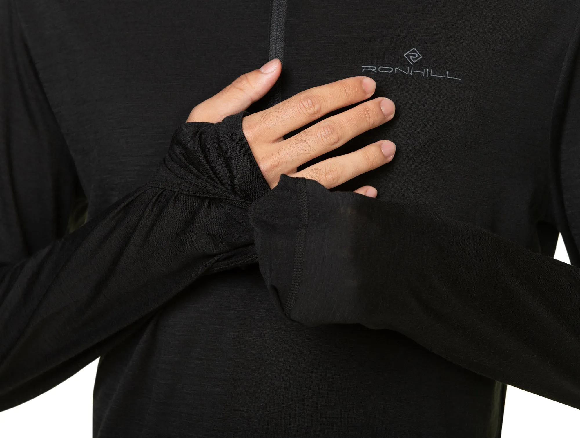 Ronhill Tech Merino Half Zip Long Sleeve Mens Running Top - Black