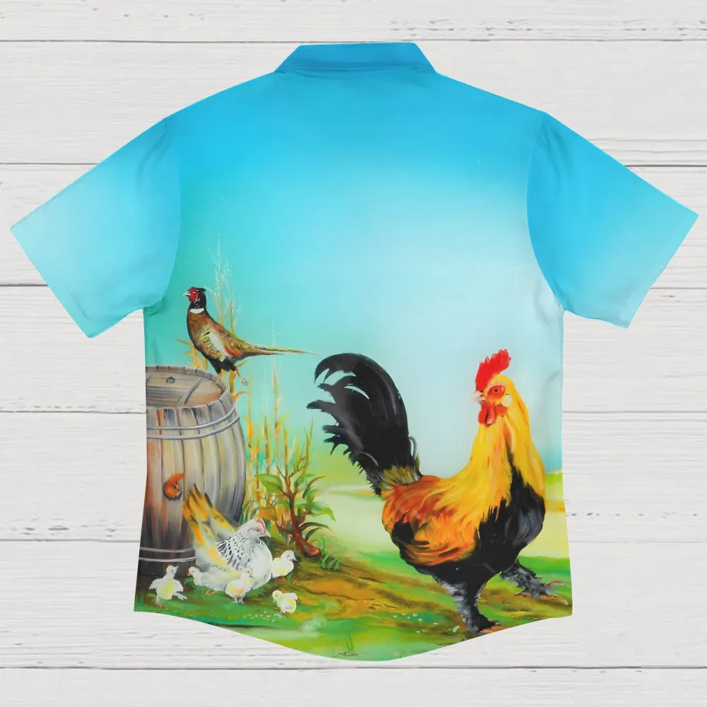 Rooster Printed Casual Oversized Short Sleeve Shirt  2407000588