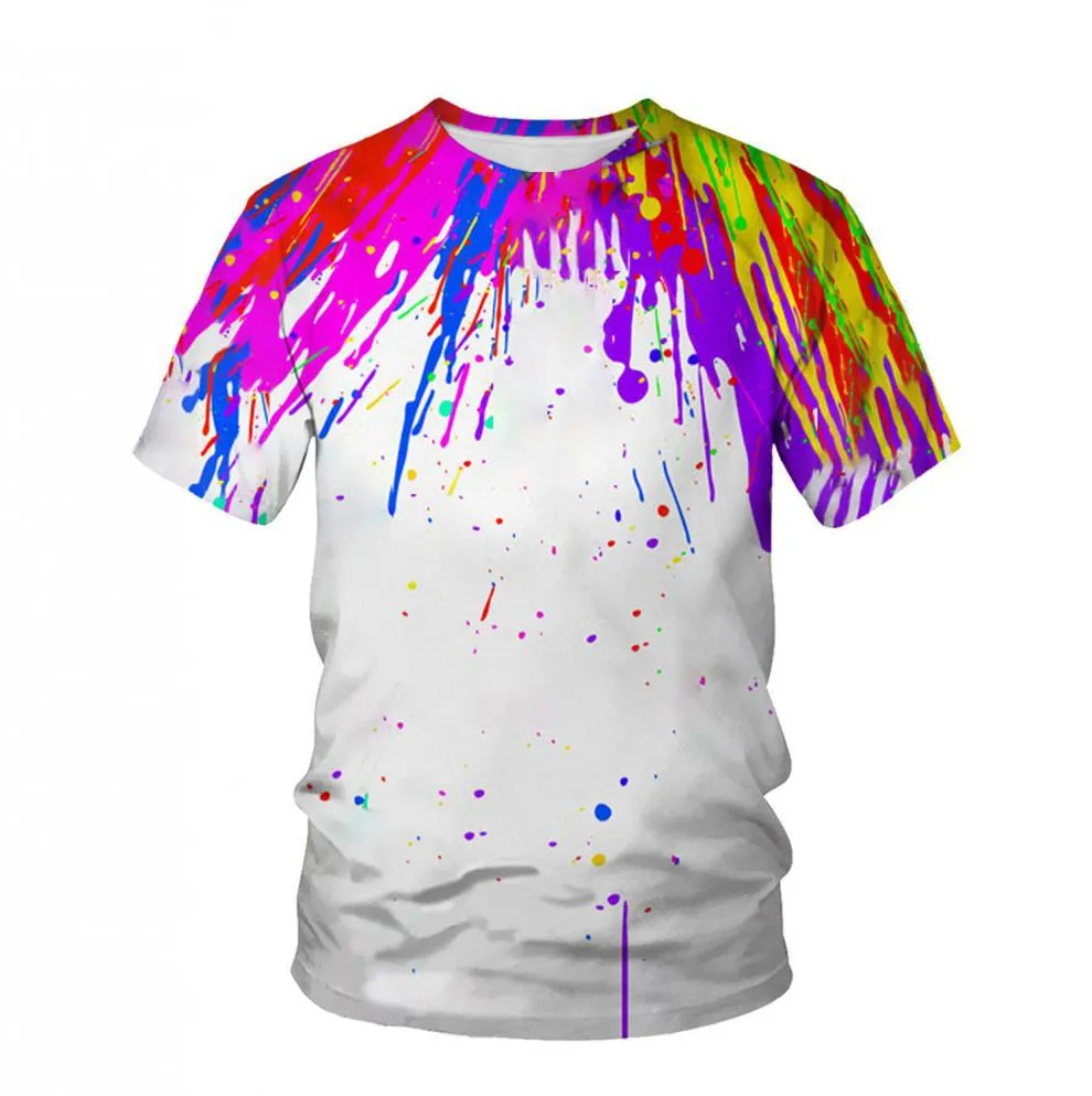 Round Neck Splatter Paint Short Sleeve T-Shirt for Men 3507