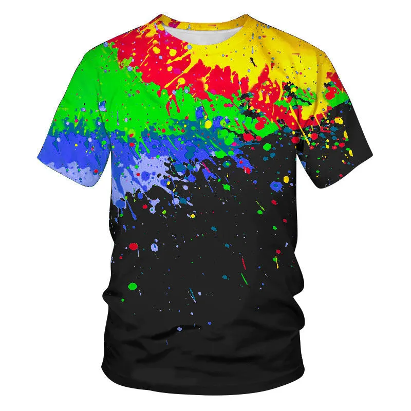 Round Neck Splatter Paint Short Sleeve T-Shirt for Men 3507