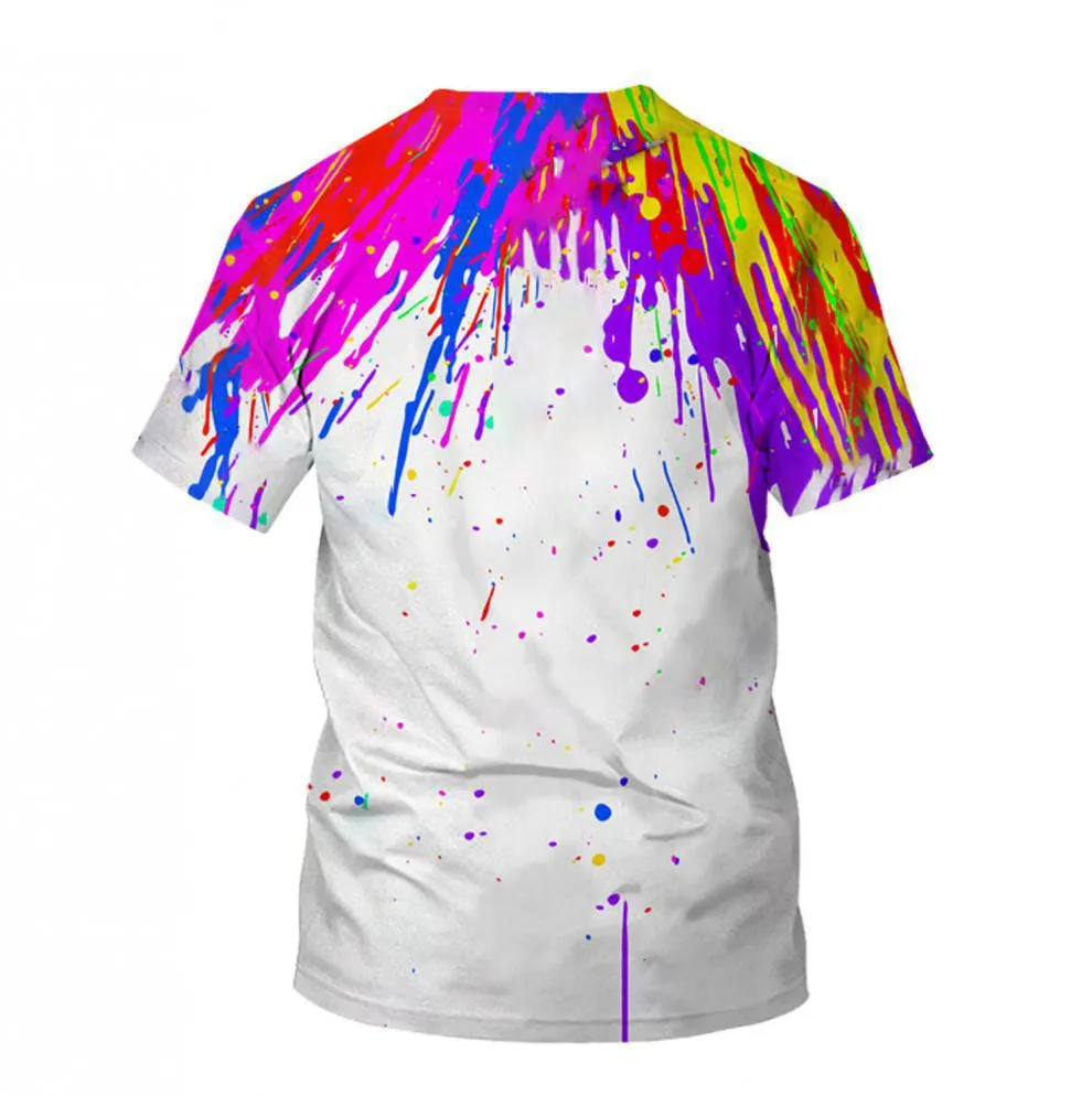 Round Neck Splatter Paint Short Sleeve T-Shirt for Men 3507
