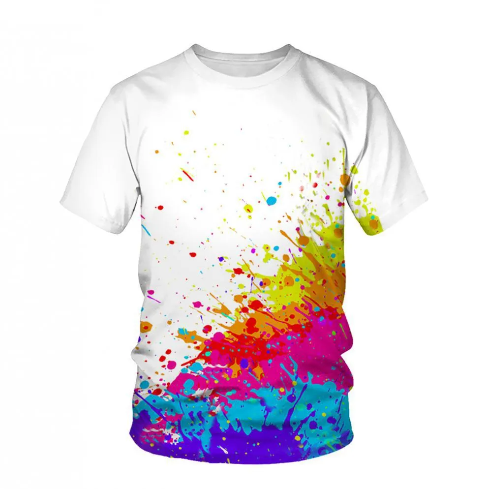 Round Neck Splatter Paint Short Sleeve T-Shirt for Men 3507