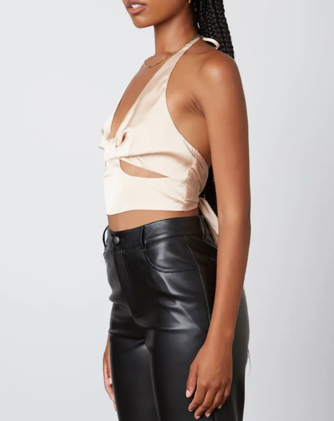Satin Halter Cut Out Crop Top