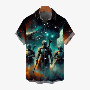 Sci-fi Space Warrior Print Bamboo Linen Short Sleeve Shirt