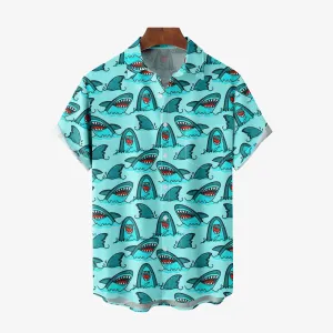 Shark Large Size Cotton and Linen Short Sleeve Shirt