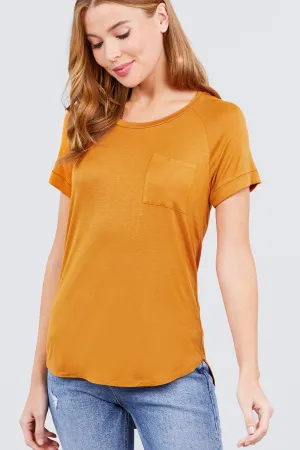 Short Raglan Sleeve Round Neck W/pocket Rayon Spandex Top