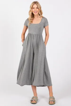 Short sleeve wide leg gray jumpsuit (Preorder)