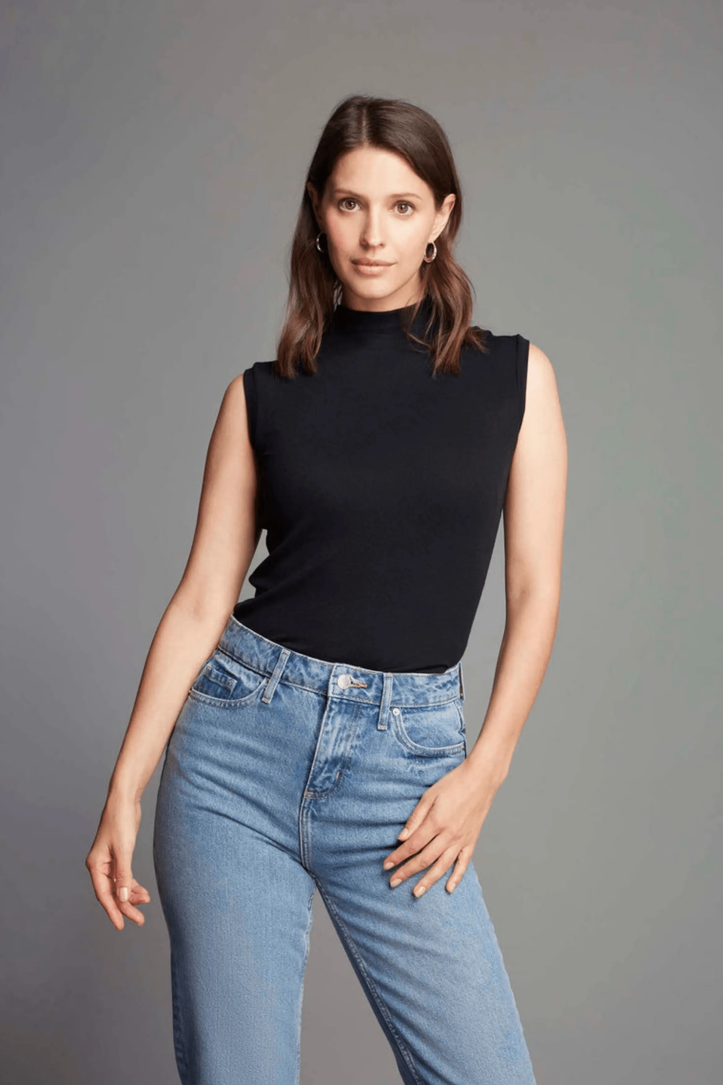 Sleeveless Mock Neck Micro TENCEL™ Modal Top | Black