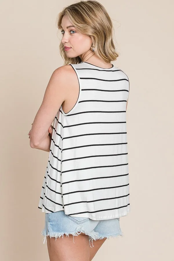 Sleeveless Striped Tank Top- Ivory