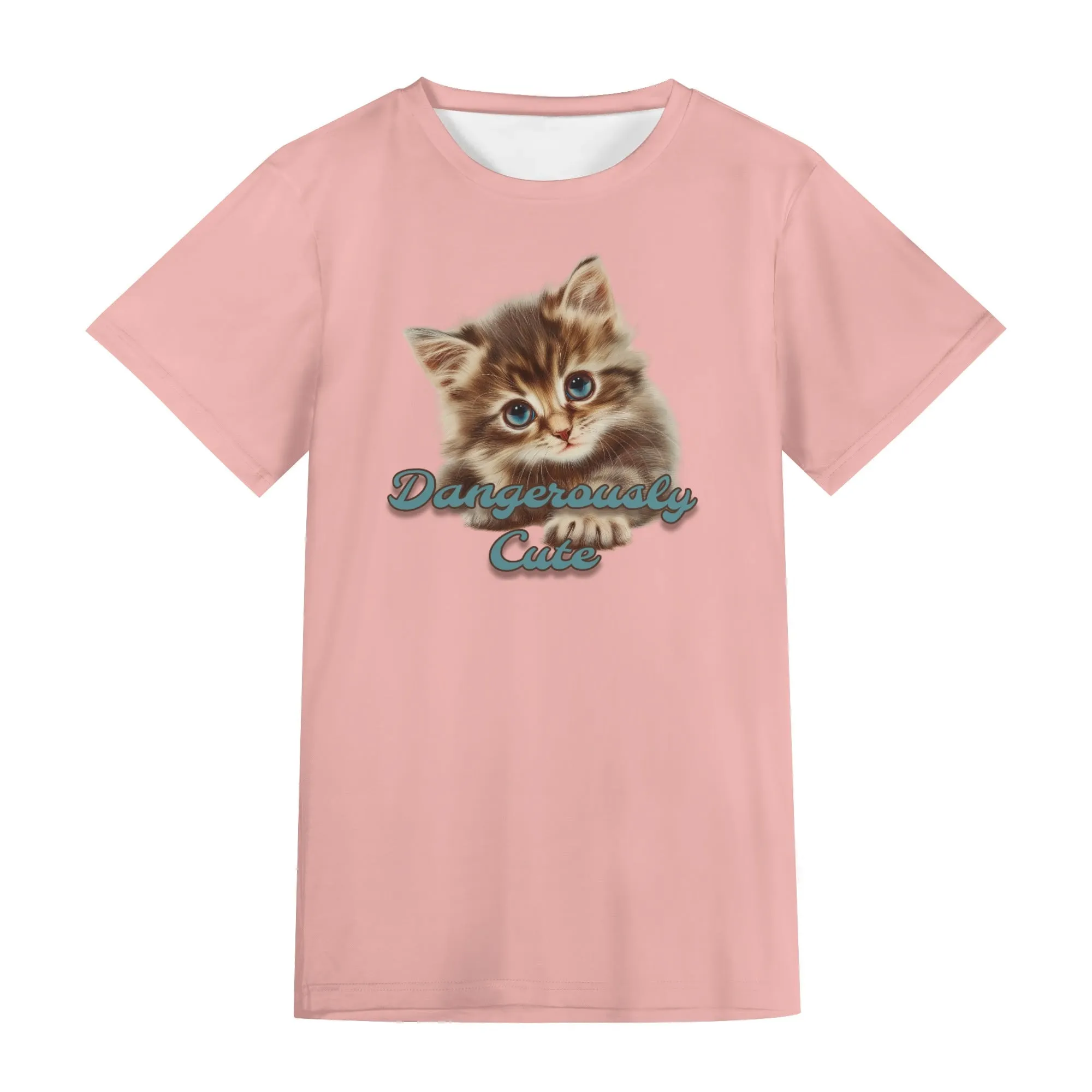 Solid Color "Dangerously Cute" Typographical Art Round Neck Short Sleeve T-shirt