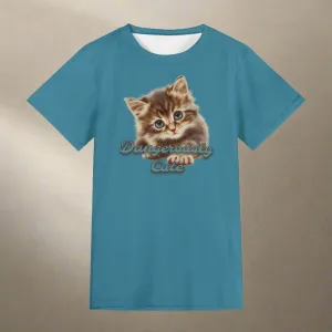 Solid Color "Dangerously Cute" Typographical Art Round Neck Short Sleeve T-shirt