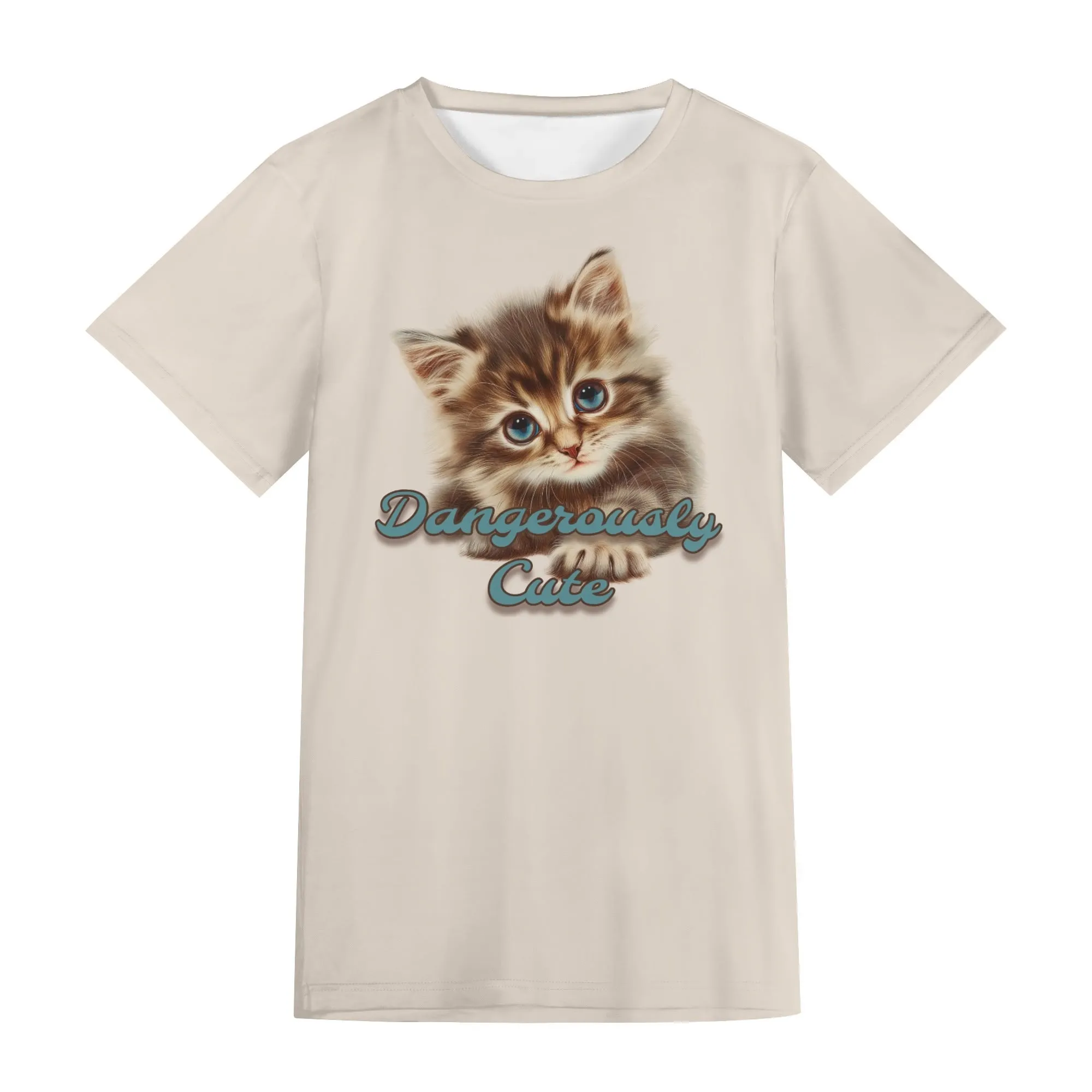 Solid Color "Dangerously Cute" Typographical Art Round Neck Short Sleeve T-shirt