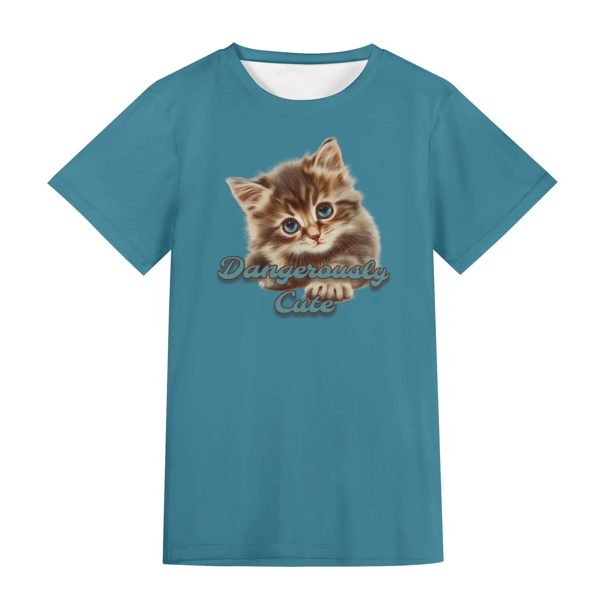 Solid Color "Dangerously Cute" Typographical Art Round Neck Short Sleeve T-shirt
