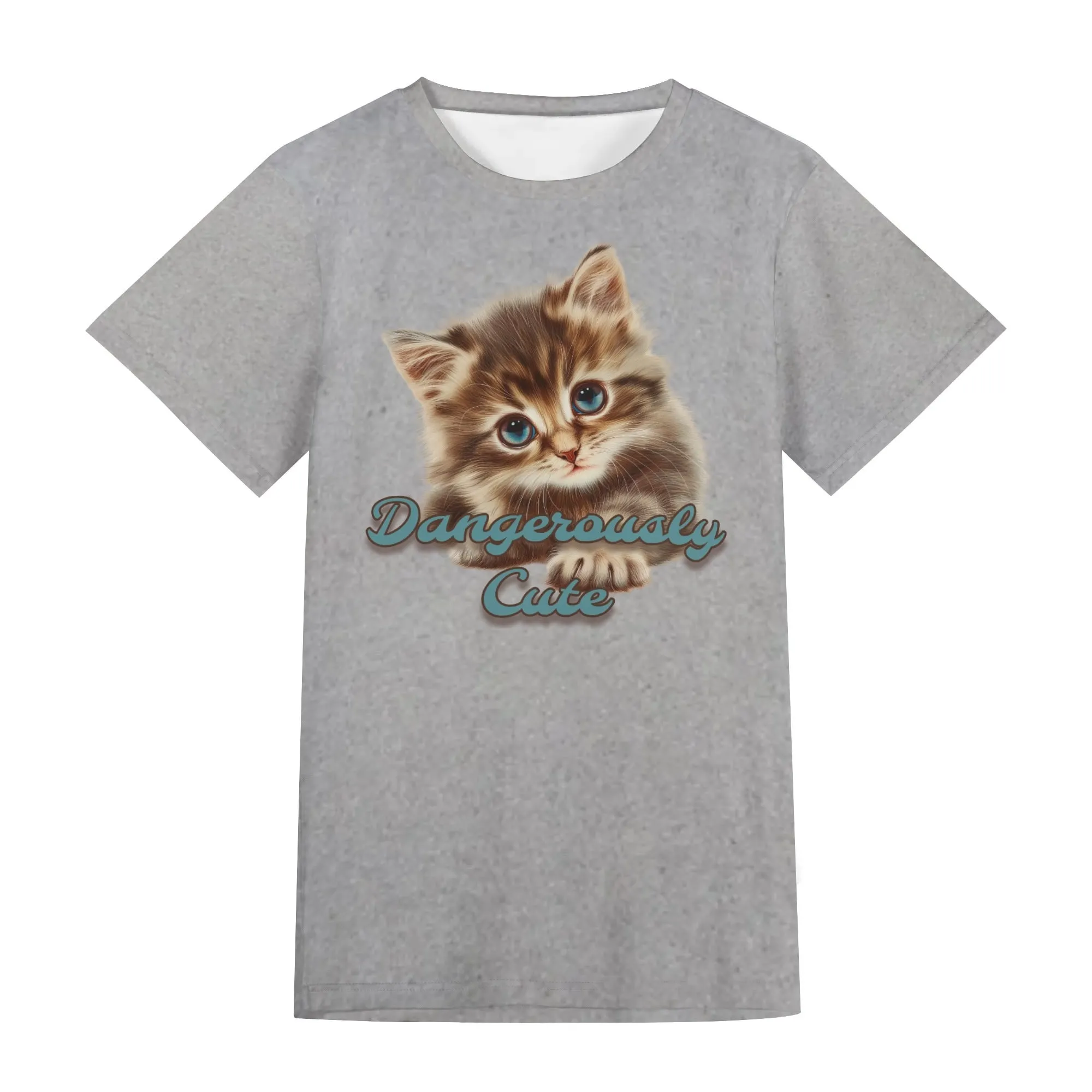 Solid Color "Dangerously Cute" Typographical Art Round Neck Short Sleeve T-shirt
