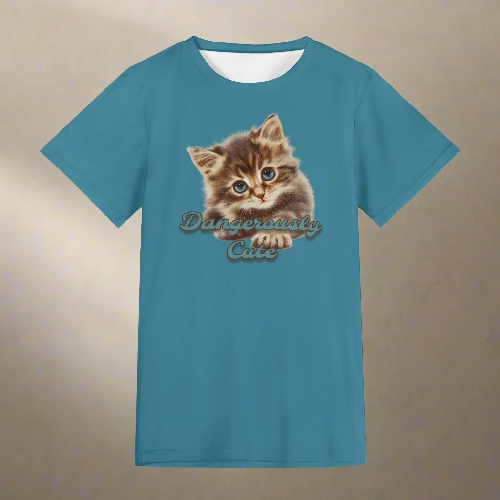 Solid Color "Dangerously Cute" Typographical Art Round Neck Short Sleeve T-shirt