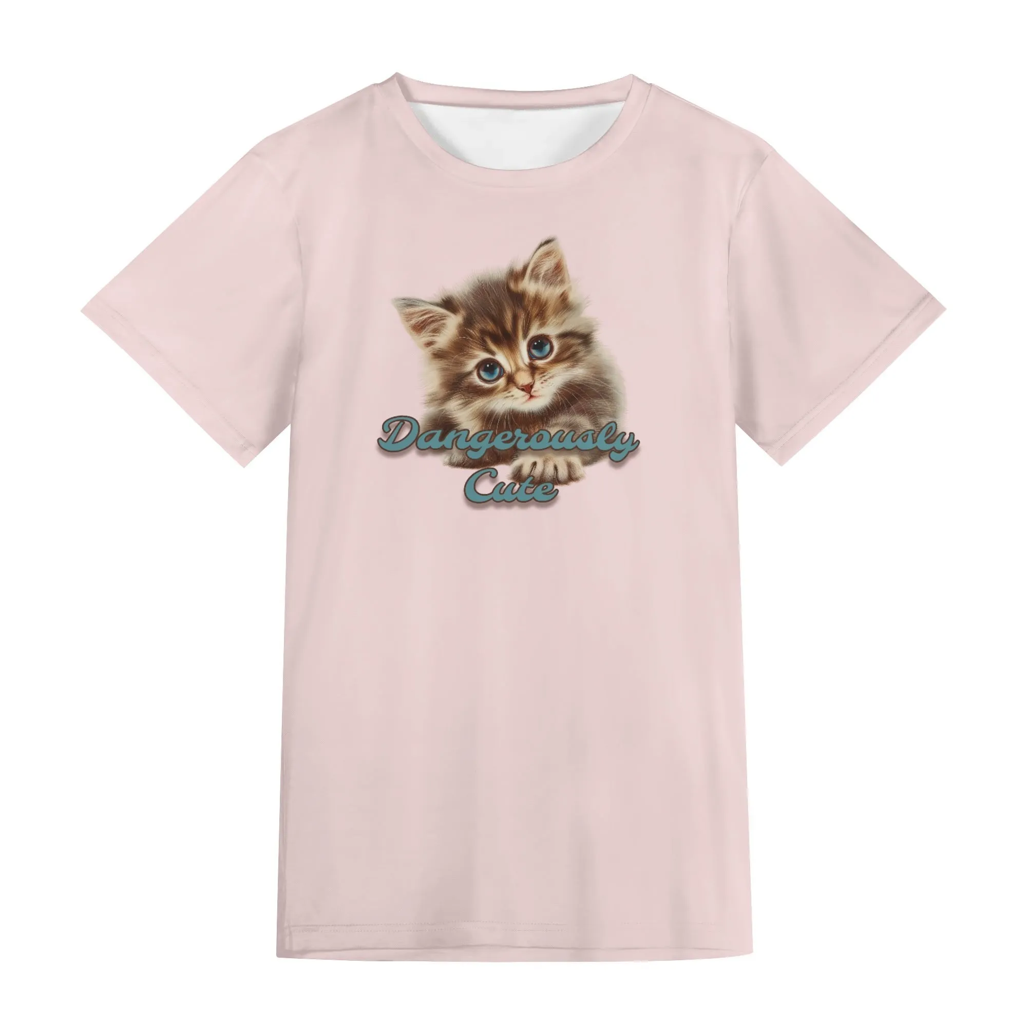 Solid Color "Dangerously Cute" Typographical Art Round Neck Short Sleeve T-shirt