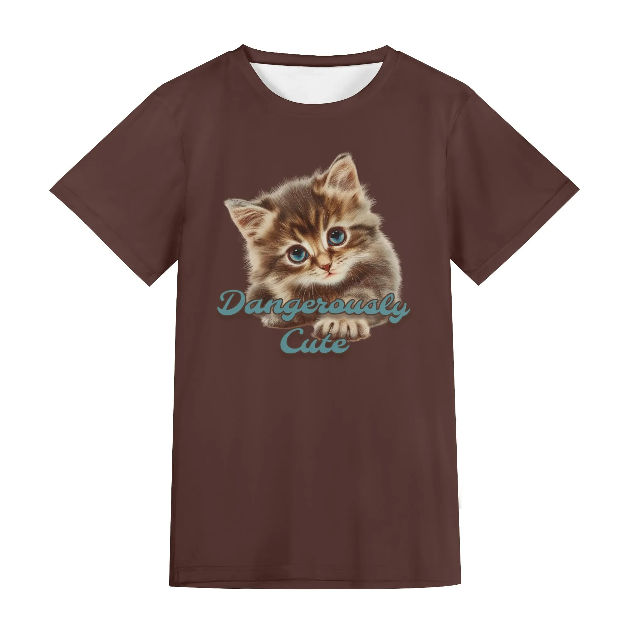 Solid Color "Dangerously Cute" Typographical Art Round Neck Short Sleeve T-shirt