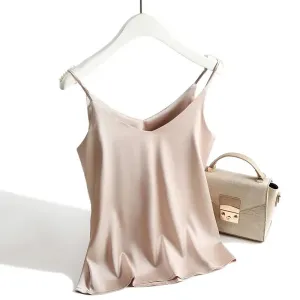 Spaghetti Strap Top Women Halter V Neck Basic White Cami Sleeveless Satin Silk Tank Tops Women'S Summer 2024 Camisole